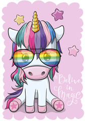 Sticker - Cartoon Cool unicorn with sun glasses