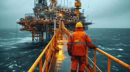 Poster - A worker on an oil rig. Generative AI.