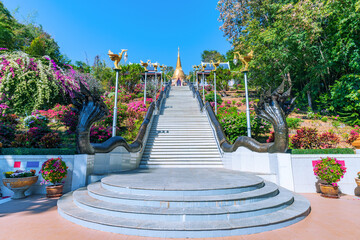 Wall Mural - Stairs leading up to worship the jaydee at Wat Pa Phu Kon. Udon Thani Province.