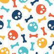 Seamless pattern with colorful halloween bones