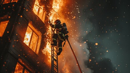 Wall Mural - In to the fire, Firefighter searches for possible survivors