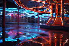 Lights And Reflections In A Carnival Mirror Maze, Adding A Touch Of Surrealism To The Scene