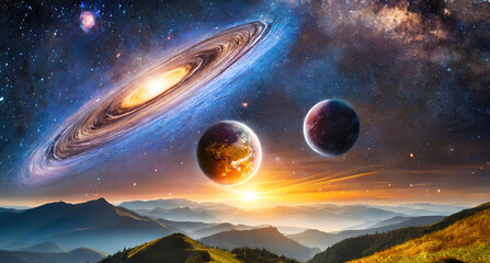 Bright Galaxy and light, Planets, stars and galaxies in outer space showing the beauty