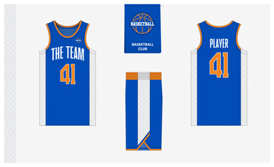 Wall Mural - Basketball uniform mockup template design for sport club. Basketball jersey, basketball shorts in front and back view. Basketball logo design. 