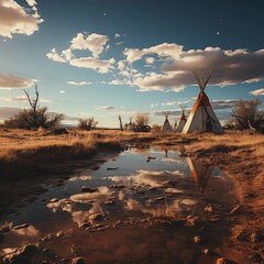 Poster - AI generated illustration of the Native American Reservation of the Lakota Sioux