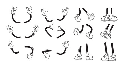Wall Mural - Retro Cartoon Hands And Legs Isolated Vector Set, Features Playful Gestures, Capturing The Essence Of Classic Animation