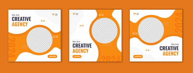Wall Mural - Modern business social media post template, editable square post bundle, set of minimal corporate online carousel