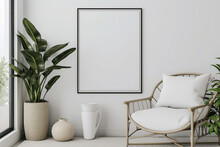 Frame Mockup With ISO A Paper Size, Showcasing A Living Room Wall Poster Mockup Against A Modern Interior Design Background, Presented In A 3D Render.