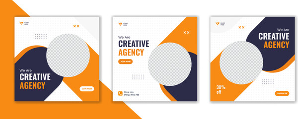 Wall Mural - Modern business social media post template, editable square post bundle, set of minimal corporate online carousel