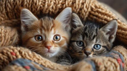 Playful Kittens, Adorable close-up of playful kittens engaged in cute interactions, conveying warmth and coziness