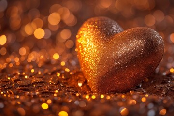 Chocolate heart covered with golden dust. Valentines Day Chocolates.