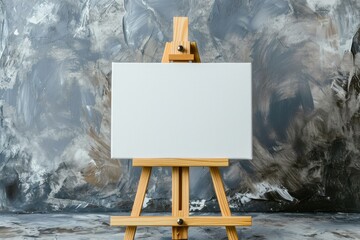 Sticker - Blank canvas on wooden easel against grey backdrop