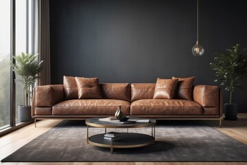 Wall Mural - modern living room with leather couch