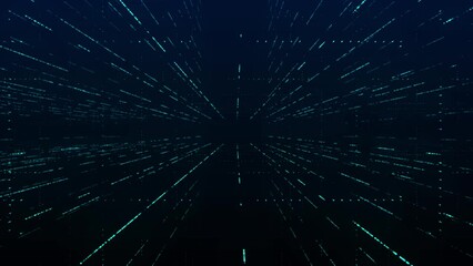 Abstract digital cyberspace with moving particles. High-speed connection and data analysis technology. Cyber Security Database. Digital abstract background concept. 4K