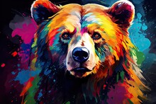 Colorful Bear Animal Portrait Illustration