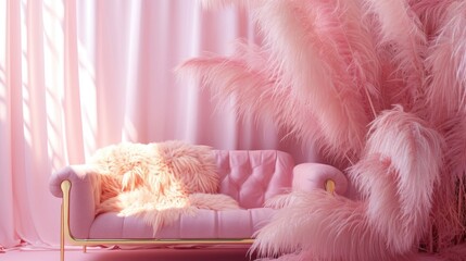 Wall Mural - Pink sofa with fur in the living room