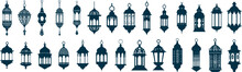 Elegant Set Of Varied Traditional Lantern Silhouettes, Ideal For Festive And Cultural Celebration Themes. Ramadan Lamp Set In Arabic Style. Cartoon Vector Illustration Design.