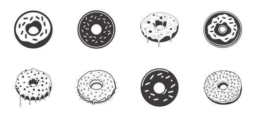 vector illustration in black color, set of donuts.