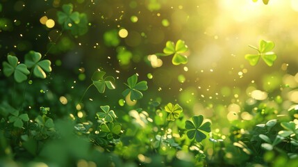 Wall Mural - Abstract green clovers with blurred background with round bokeh for st patrick's day celebration