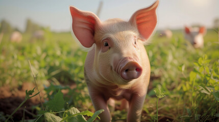 Portrait of cute breeder pig with dirty snout, Close-up of Pig's snout.Big pig on a farm in a pigsty, young big domestic pig in stable. pig farm industry farming hog barn pork. Small piglet. 