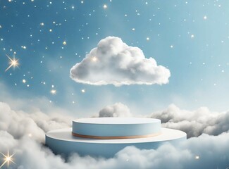 Wall Mural - Empty podium for product display with clouds background