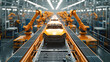 3d render of automatic car production line with robotic arms welding parts.Generative AI