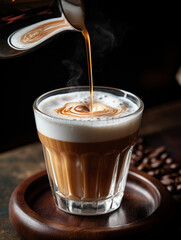 Poster - coffee latte with cream being poured into it showing the texture and refreshing look of the drink