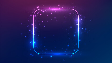 Poster - Neon rounded square frame with shining effects and sparkles