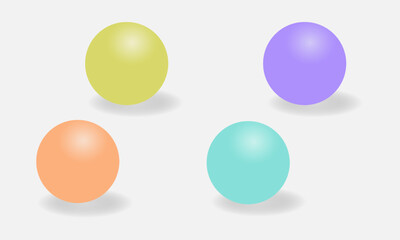Set of glossy spheres and balls on a white background with a shadow. 