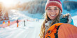 © Julia Zarubina - young beautiful girl in a snowboard mask in a winter sports suit against the backdrop of a snowy ski resort, woman, skiing, mountains, portrait, eyes, close-up, vacations, holiday, active recreation