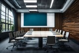 Fototapeta Mapy - Meeting room with empty billboard