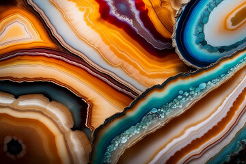 Closeup surface marble floor texture background, colorful agate slices 
