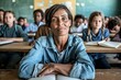 © Ilja - Happy female teacher smiling in classroom with elementary school students learning in background
