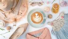 Fashion Pastel Composition With Female Clothes And Accessories Flat Lay Top View