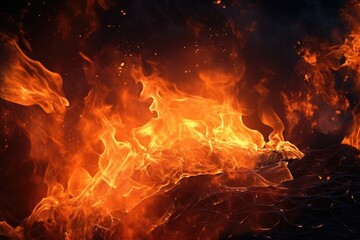 Wall Mural - A close-up view of a fiery flame on a black background. Perfect for adding a touch of warmth and intensity to any project