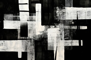 Wall Mural - A black and white abstract painting of a cross. Suitable for various artistic projects and religious themes
