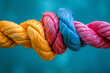: A Diverse Team Connected by a Rope, Symbolizing Partnership, Teamwork, Unity, Communication, and Support. A Powerful Concept of Integration, Collaboration, and Empowerment.