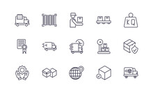 Editable Outline Icons Set. Thin Line Icons From Delivery And Logistic Collection. Linear Icons Such As Delivery Day, Barcode, Pallet, Logistic Protection, Distribution, Delivery Truck