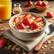 Breakfast with Cereal in Milk and Strawberries