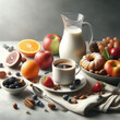 Breakfast with Fruit and Milk and Coffee