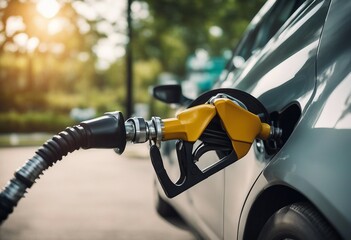 Car fueling at gas station Refuel fill up with petrol gasoline Petrol pump filling fuel nozzle in fu