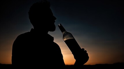 Sticker - Silhouette of a man holding a bottle of beer. Versatile image suitable for various uses