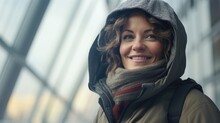 A Woman Wearing A Hoodie And A Scarf. Suitable For Fashion, Winter Wear, Or Casual Clothing Concepts