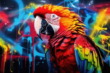 Poster - A vibrant parrot perched on a wall. Great for nature-themed designs and tropical concepts