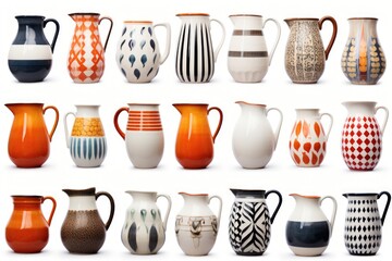 A collection of various colored vases placed on a clean white surface. This image can be used for interior design projects or as a decorative element in home decor