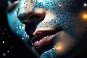 Wall Mural - A close up of a person with glitter on their face. Perfect for adding sparkle and glam to your designs
