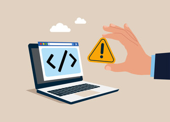 Worst coding language development, programming application project on laptop. Vector illustration
