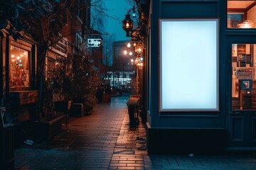 signboard mockup and template empty frame for logo or text on exterior street advertising city shop background, modern flat style 