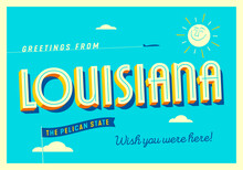 Greetings From Louisiana, USA - The Pelican State - Touristic Postcard.