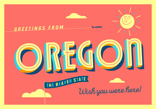 Greetings from Oregon, USA - The Beaver State - Touristic Postcard.